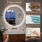 BEAUTYPEAK 30x30 LED Round Bathroom Mirror with Lights, Anti-Fog, Dimmable, Backlit + Front Lit, Lighted Bathroom Vanity Mirror for Wall, 3 Colors, Memory Function, Tempered Glass, Shatter-Proof