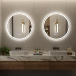 BEAUTYPEAK 30x30 LED Round Bathroom Mirror with Lights, Anti-Fog, Dimmable, Backlit + Front Lit, Lighted Bathroom Vanity Mirror for Wall, 3 Colors, Memory Function, Tempered Glass, Shatter-Proof