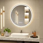 BEAUTYPEAK 30x30 LED Round Bathroom Mirror with Lights, Anti-Fog, Dimmable, Backlit + Front Lit, Lighted Bathroom Vanity Mirror for Wall, 3 Colors, Memory Function, Tempered Glass, Shatter-Proof