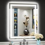 AWANDEE 28x36 LED Bathroom Mirror with Lights, Backlit and Front Lit Anti-Fog Lighted Vanity Mirrors for Bathroom Wall, Dimmable, 3-Color Light, Memory, Shatter-Proof, HD Tempered Glass, CRI＞90