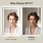 WTTY LED Bathroom Mirror 20"x 28" with Backlit and Front Light,Dimmable LED Mirror for Bathroom,Anti-Fog Lighted Bathroom Vanity Mirror Modern for Wall,Memory Function,Shatter-Proof