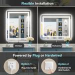AWANDEE 28x36 LED Bathroom Mirror with Lights, Backlit and Front Lit Anti-Fog Lighted Vanity Mirrors for Bathroom Wall, Dimmable, 3-Color Light, Memory, Shatter-Proof, HD Tempered Glass, CRI＞90