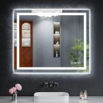 36"x30" LED Bathroom Mirror with Lights, Backlit + Front Lit with CRI>90, Lighted Mirror for Bathroom, Anti-Fog, Dimmable Brightness, 3 Colors, Memory Function, Shatterproof Tempered Glass