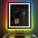 LOAAO 20"X28" LED Bathroom Mirror with Lights, Anti-Fog, Dimmable, RGB Backlit + Front Lighted, Bathroom Vanity Mirror for Wall, Memory Function, Waterproof, Tempered Glass
