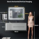 40"x30" LED Bathroom Mirror with Lights, Backlit + Front Lit with CRI>90, Lighted Mirror for Bathroom, Anti-Fog, Dimmable Brightness, 3 Colors, Memory Function, Shatterproof Tempered Glass