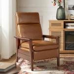 HULALA HOME Faux Leather Recliner Chair for Living Room, Mid-Century Modern Single Sofa Home Theater Chairs with Lumbar Support, PU Push Back Arm Chair with Solid Wood Legs,Camel
