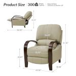 HULALA HOME Genuine Leather Manual Recliners Set of 2 with Wood Feet & Armrest, Mid-Century Modern Push Back Reclining Chairs for Living Room Bedroom, Beige