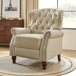 HULALA HOME Genuine Leather Recliner Chair with Solid Wood Feet, Modern Adjustable Tufted Push Back Arm Chair w/Rivet Decoration, Home Theater Seating Single Reclining Sofa for Living Room, Beige