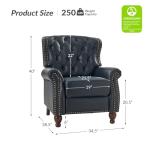HULALA HOME Genuine Leather Recliner Chair with Solid Wood Feet, Modern Adjustable Tufted Push Back Arm Chair w/Rivet Decoration, Home Theater Seating Single Reclining Sofa for Living Room, Navy