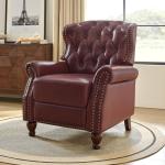 HULALA HOME Genuine Leather Recliner Chair with Solid Wood Feet, Modern Adjustable Tufted Push Back Arm Chair w/Rivet Decoration, Home Theater Seating Single Reclining Sofa for Living Room, Burgundy