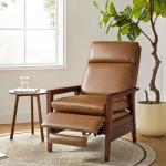 HULALA HOME Faux Leather Recliner Chair for Living Room, Mid-Century Modern Single Sofa Home Theater Chairs with Lumbar Support, PU Push Back Arm Chair with Solid Wood Legs,Camel