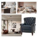 HULALA HOME Genuine Leather Recliner Chair with Solid Wood Feet, Modern Adjustable Tufted Push Back Arm Chair w/Rivet Decoration, Home Theater Seating Single Reclining Sofa for Living Room, Navy