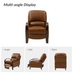 HULALA HOME Genuine Leather Manual Recliner with Wood Feet & Armrest, Mid-Century Modern Push Back Reclining Chair for Living Room Bedroom, Brown