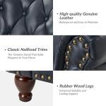 HULALA HOME Genuine Leather Recliner Chair with Solid Wood Feet, Modern Adjustable Tufted Push Back Arm Chair w/Rivet Decoration, Home Theater Seating Single Reclining Sofa for Living Room, Navy