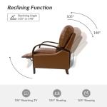 HULALA HOME Genuine Leather Manual Recliner with Wood Feet & Armrest, Mid-Century Modern Push Back Reclining Chair for Living Room Bedroom, Brown