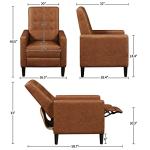 Yaheetech Faux Leather Recliner Sofa Mid-Century Modern Single Reclining Chair Adjustable Back & Footrest Tufted Upholstered Sofa with Pocket Spring Living Room Bedroom Home Theater Brown