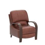 HULALA HOME Genuine Leather Manual Recliner with Wood Feet & Armrest, Mid-Century Modern Push Back Reclining Chair for Living Room Bedroom, Brown