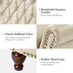 HULALA HOME Genuine Leather Recliner Chair with Solid Wood Feet, Modern Adjustable Tufted Push Back Arm Chair w/Rivet Decoration, Home Theater Seating Single Reclining Sofa for Living Room, Beige