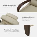 HULALA HOME Genuine Leather Manual Recliners Set of 2 with Wood Feet & Armrest, Mid-Century Modern Push Back Reclining Chairs for Living Room Bedroom, Beige