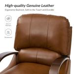 HULALA HOME Genuine Leather Manual Recliner with Wood Feet & Armrest, Mid-Century Modern Push Back Reclining Chair for Living Room Bedroom, Brown