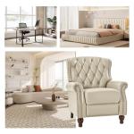 HULALA HOME Genuine Leather Recliner Chair with Solid Wood Feet, Modern Adjustable Tufted Push Back Arm Chair w/Rivet Decoration, Home Theater Seating Single Reclining Sofa for Living Room, Beige