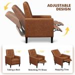 Yaheetech Faux Leather Recliner Sofa Mid-Century Modern Single Reclining Chair Adjustable Back & Footrest Tufted Upholstered Sofa with Pocket Spring Living Room Bedroom Home Theater Brown
