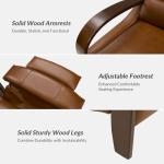 HULALA HOME Genuine Leather Manual Recliner with Wood Feet & Armrest, Mid-Century Modern Push Back Reclining Chair for Living Room Bedroom, Brown