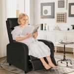 Rankok Recliner Chair Modern PU Leather Reclining Chair Ergonomic Adjustable Recliner for Living Room Home Theater Seating Single Sofa (Black)