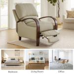 HULALA HOME Genuine Leather Manual Recliners Set of 2 with Wood Feet & Armrest, Mid-Century Modern Push Back Reclining Chairs for Living Room Bedroom, Beige