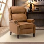 HULALA HOME Genuine Leather Recliner Chair, Traditional Manual Pushback Comfy Seating for Living Room, Thick Cushion & Solid Wood Legs, Wingback Recliner with Nailhead Trim, Camel