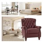 HULALA HOME Genuine Leather Recliner Chair with Solid Wood Feet, Modern Adjustable Tufted Push Back Arm Chair w/Rivet Decoration, Home Theater Seating Single Reclining Sofa for Living Room, Burgundy