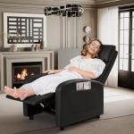 Rankok Recliner Chair Modern PU Leather Reclining Chair Ergonomic Adjustable Recliner for Living Room Home Theater Seating Single Sofa (Black)