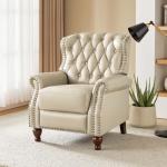 HULALA HOME Genuine Leather Recliner Chair with Solid Wood Feet, Modern Adjustable Tufted Push Back Arm Chair w/Rivet Decoration, Home Theater Seating Single Reclining Sofa for Living Room, Beige