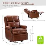 HULALA Home Genuine Leather Swivel Rocker Recliner Chair for Living Room, Manual Glider Recliner with Adjustable Backrest & Footrest Modern Home Theater Sofa Armchair with Nailhead Trim, Brown