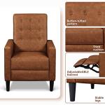Yaheetech Faux Leather Recliner Sofa Mid-Century Modern Single Reclining Chair Adjustable Back & Footrest Tufted Upholstered Sofa with Pocket Spring Living Room Bedroom Home Theater Brown