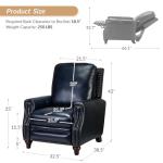 HULALA HOME Genuine Leather Manual Recliner Chair with Adjustable Backrest & Footrest, Mid Century Modern Push Back Recliner with Nailhead Trim & Wood Legs-for Living Room Home Theater, Navy