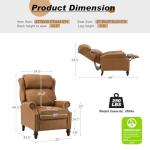 HULALA HOME Genuine Leather Recliner Chair, Traditional Manual Pushback Comfy Seating for Living Room, Thick Cushion & Solid Wood Legs, Wingback Recliner with Nailhead Trim, Camel
