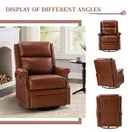 HULALA Home Genuine Leather Swivel Rocker Recliner Chair for Living Room, Manual Glider Recliner with Adjustable Backrest & Footrest Modern Home Theater Sofa Armchair with Nailhead Trim, Brown