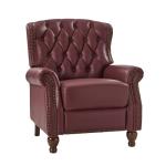 HULALA HOME Genuine Leather Recliner Chair with Solid Wood Feet, Modern Adjustable Tufted Push Back Arm Chair w/Rivet Decoration, Home Theater Seating Single Reclining Sofa for Living Room, Burgundy
