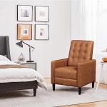 Yaheetech Faux Leather Recliner Sofa Mid-Century Modern Single Reclining Chair Adjustable Back & Footrest Tufted Upholstered Sofa with Pocket Spring Living Room Bedroom Home Theater Brown