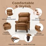 HULALA HOME Genuine Leather Recliner Chair, Traditional Manual Pushback Comfy Seating for Living Room, Thick Cushion & Solid Wood Legs, Wingback Recliner with Nailhead Trim, Camel