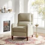 HULALA HOME Genuine Leather Recliner Chair, Modern Push Back Recliner Armchair with Thick Seat, Backrest & Footrest, Nailhead Decor for Living Room, Bedroom, Set of 2, Beige