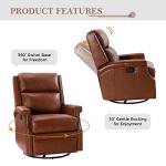HULALA Home Genuine Leather Swivel Rocker Recliner Chair for Living Room, Manual Glider Recliner with Adjustable Backrest & Footrest Modern Home Theater Sofa Armchair with Nailhead Trim, Brown