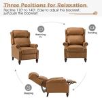 HULALA HOME Genuine Leather Recliner Chair, Traditional Manual Pushback Comfy Seating for Living Room, Thick Cushion & Solid Wood Legs, Wingback Recliner with Nailhead Trim, Camel