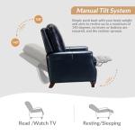 HULALA HOME Genuine Leather Manual Recliner Chair with Adjustable Backrest & Footrest, Mid Century Modern Push Back Recliner with Nailhead Trim & Wood Legs-for Living Room Home Theater, Navy