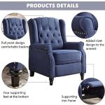 CANMOV Push Back Recliner Chair,Accent Chair, Mid Century Wingback Recliner, Fabric Push Back Recliner Chair Single Armchair Sofa with Rivet Decoration, Button-Tufted Back for Living Room,Dark Blue