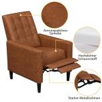 Yaheetech Faux Leather Recliner Sofa Mid-Century Modern Single Reclining Chair Adjustable Back & Footrest Tufted Upholstered Sofa with Pocket Spring Living Room Bedroom Home Theater Brown