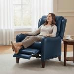 HULALA HOME Genuine Leather Recliner Chair, Modern Push Back Recliner Armchair with Thick Seat, Backrest & Footrest, Nailhead Decor for Living Room, Bedroom, Turquoise