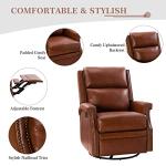 HULALA Home Genuine Leather Swivel Rocker Recliner Chair for Living Room, Manual Glider Recliner with Adjustable Backrest & Footrest Modern Home Theater Sofa Armchair with Nailhead Trim, Brown