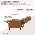 HULALA HOME Genuine Leather Recliner Chair, Traditional Manual Pushback Comfy Seating for Living Room, Thick Cushion & Solid Wood Legs, Wingback Recliner with Nailhead Trim, Camel